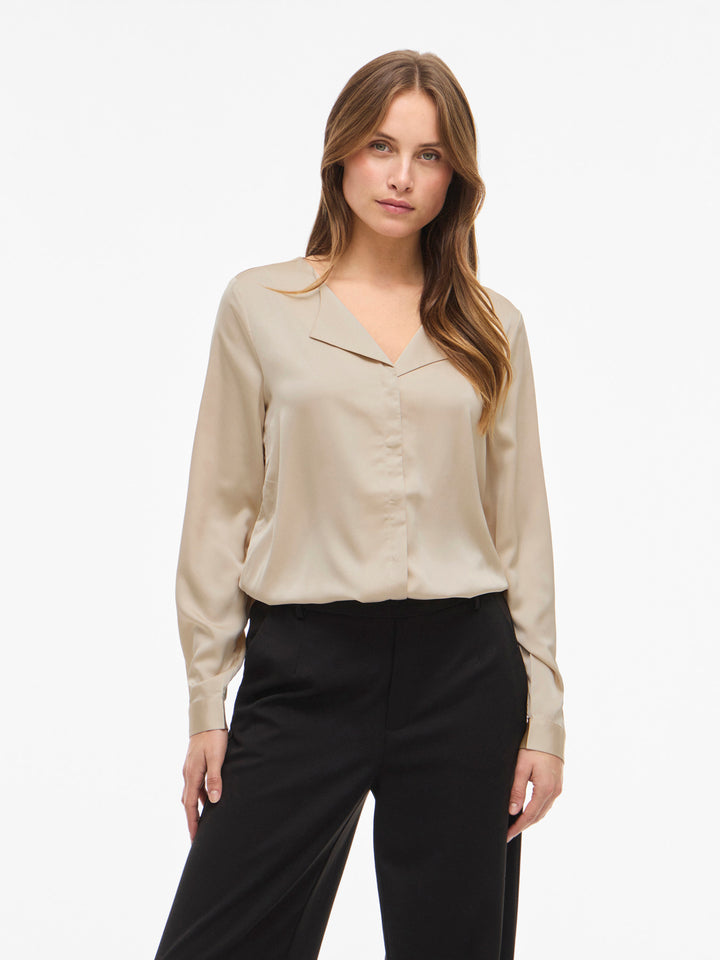 VI ELLETTE V-NECK L/S SATIN SHIRT