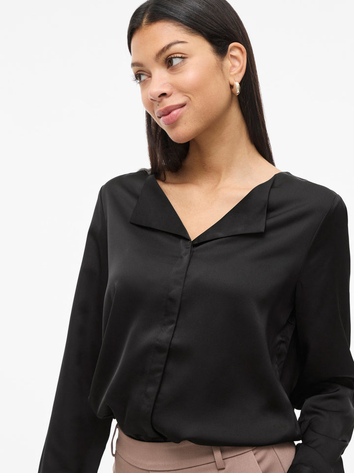 VI ELLETTE V-NECK L/S SATIN SHIRT