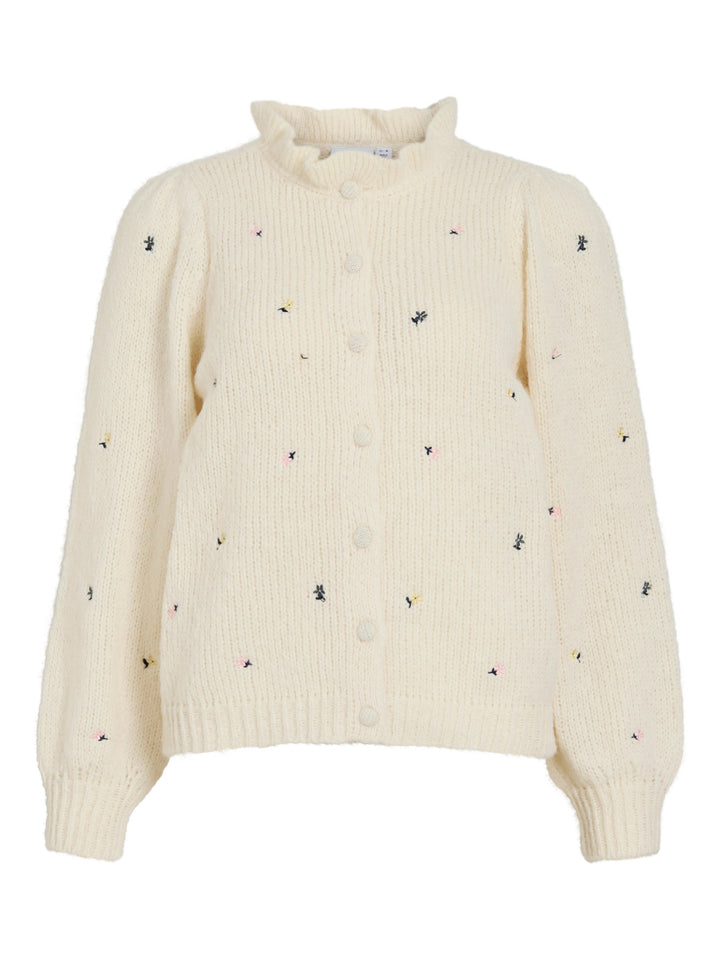 VI FLORA L/S O-NECK EMB KNIT CARDIGAN