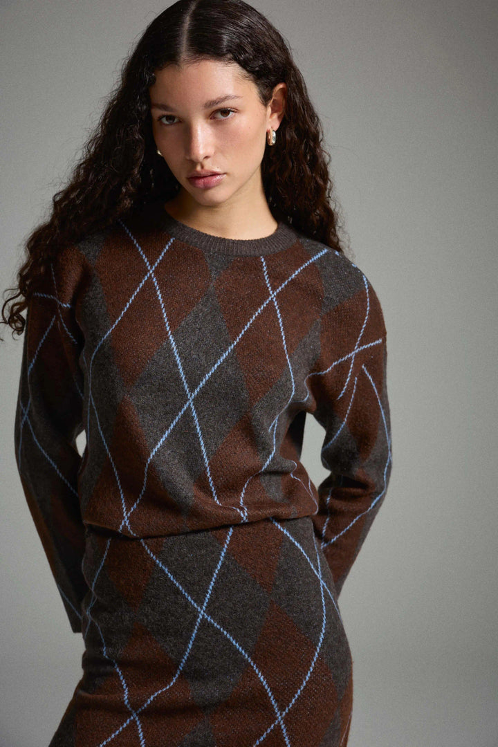 VI ARGYLE L/S KNIT TOP