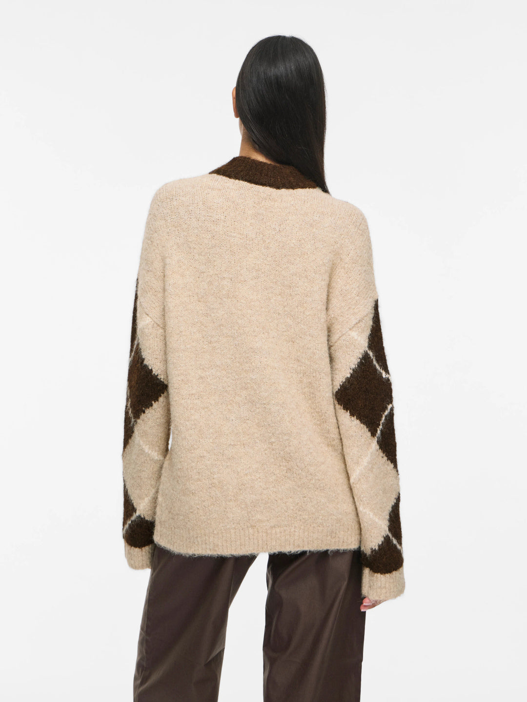 VI TORIA HIGH NECK L/S CHECK KNIT TOP