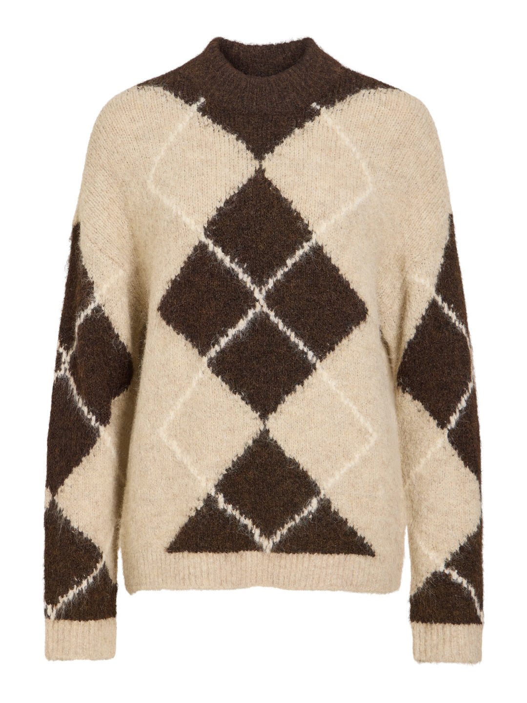 VI TORIA HIGH NECK L/S CHECK KNIT TOP