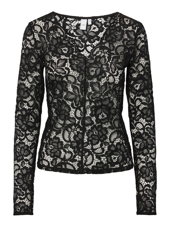 YAS LACEY LS V-NECK LACE TOP
