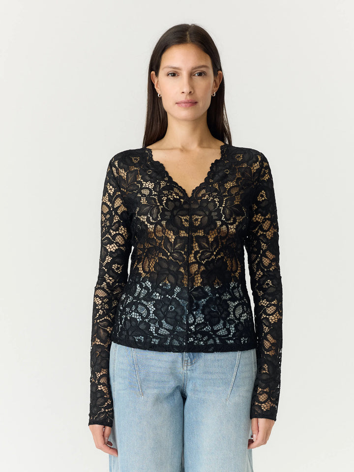 YAS LACEY LS V-NECK LACE TOP