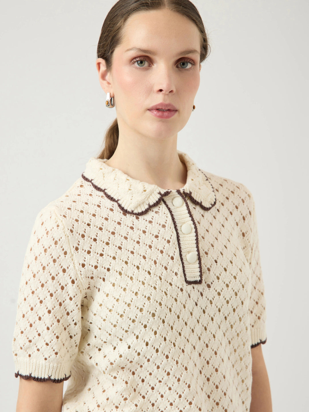 YAS LINGO SS KNIT POLO TOP